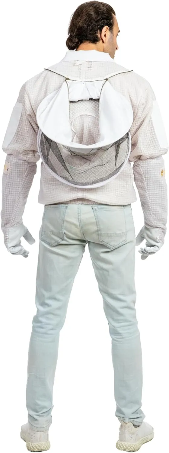 -- Beekeeping Fully Ventilated Jacket in Multi-Color with Round Veil (3XL, White)