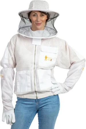 -- Beekeeping Fully Ventilated Jacket in Multi-Color with Round Veil (3XL, White)