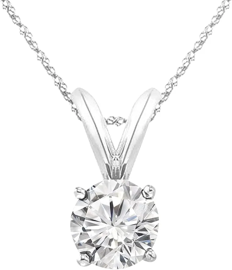 1-8 Carat 14k White Gold 4 Prong Set Round-cut Lab Grown Diamond Solitaire Stud Pendant Necklace (E-F, VS-SI) Jewelry for Women