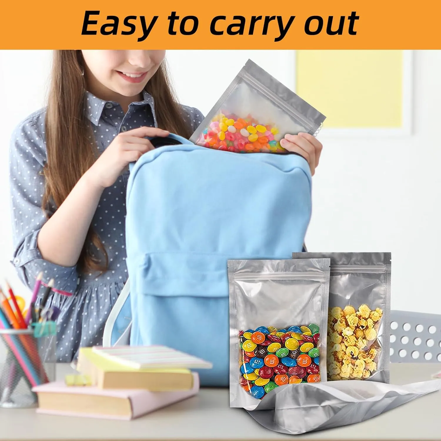 1 Gallon 30 Packs Mylar Bags For Food Storage, 10"x 14" Mylar Bags With Window, Freeze Dried Candy Bags, Reusable Storage Bags For Food, Mylar Food Storage Bags for Long Term Food Storage