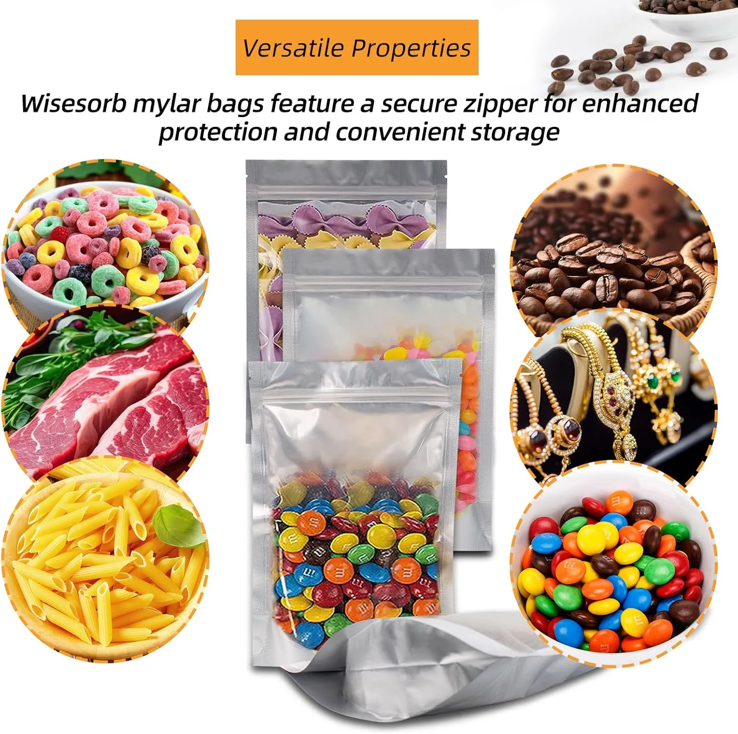 1 Gallon 30 Packs Mylar Bags For Food Storage, 10"x 14" Mylar Bags With Window, Freeze Dried Candy Bags, Reusable Storage Bags For Food, Mylar Food Storage Bags for Long Term Food Storage