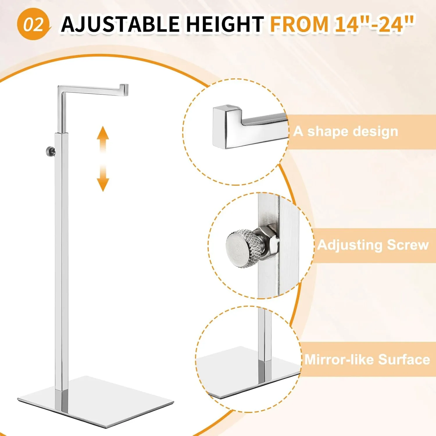 1 Pack - Stainless Steel Purse Display Stands, 350-600mm Adjustable Height Hanging Handbag Racks Appropriate for Boutique Store, Silver