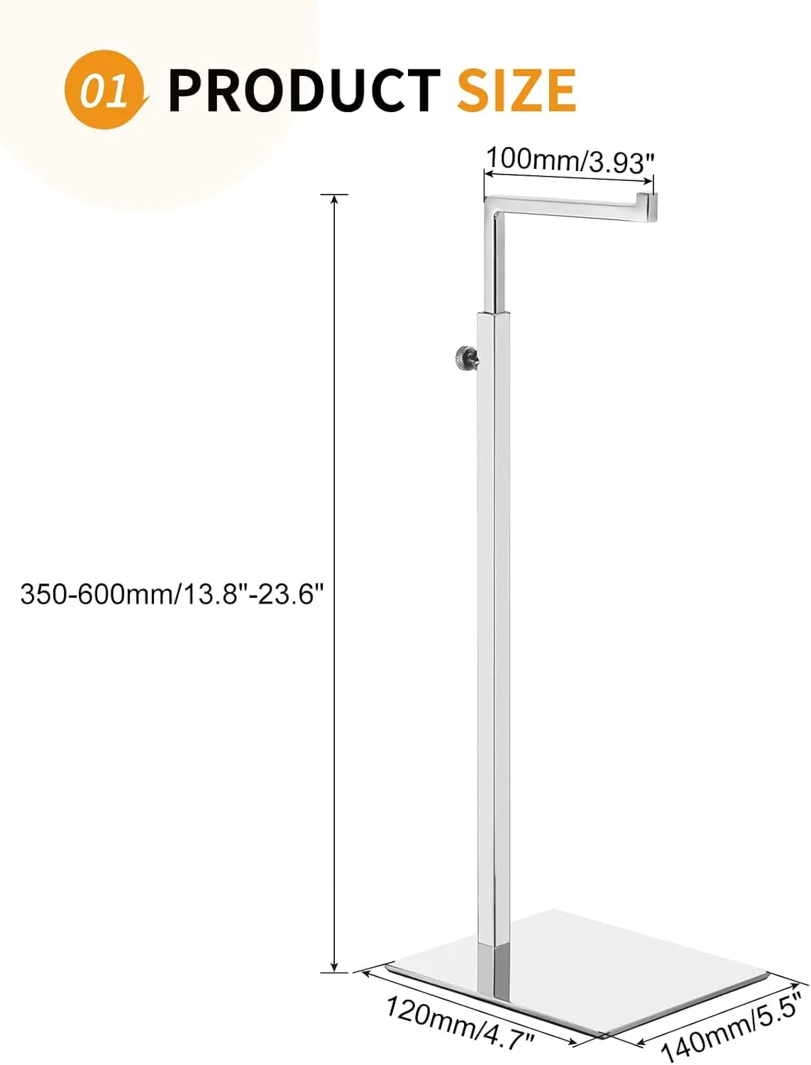 1 Pack - Stainless Steel Purse Display Stands, 350-600mm Adjustable Height Hanging Handbag Racks Appropriate for Boutique Store, Silver