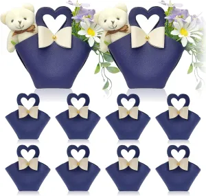 10 pack Mini PU Leather Gift Boxes with Handle, Reusable Small Party Favor Box Mini Handbag Gift Bags for Wedding Bridal Shower Baptism Baby Shower Birthday Party Decoration Supplies Navy blue