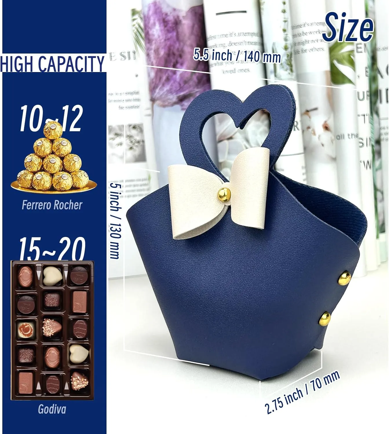 10 pack Mini PU Leather Gift Boxes with Handle, Reusable Small Party Favor Box Mini Handbag Gift Bags for Wedding Bridal Shower Baptism Baby Shower Birthday Party Decoration Supplies Navy blue