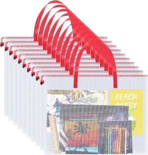 10 Pcs 19x25 Inch Art Portfolio Bag Bulk with Zipper and Handle. Transparent White Bags for Artworks, Posters, Bulletin Boards, and Paintings. Perfect for Art, Back to School, and Storage(Red)
