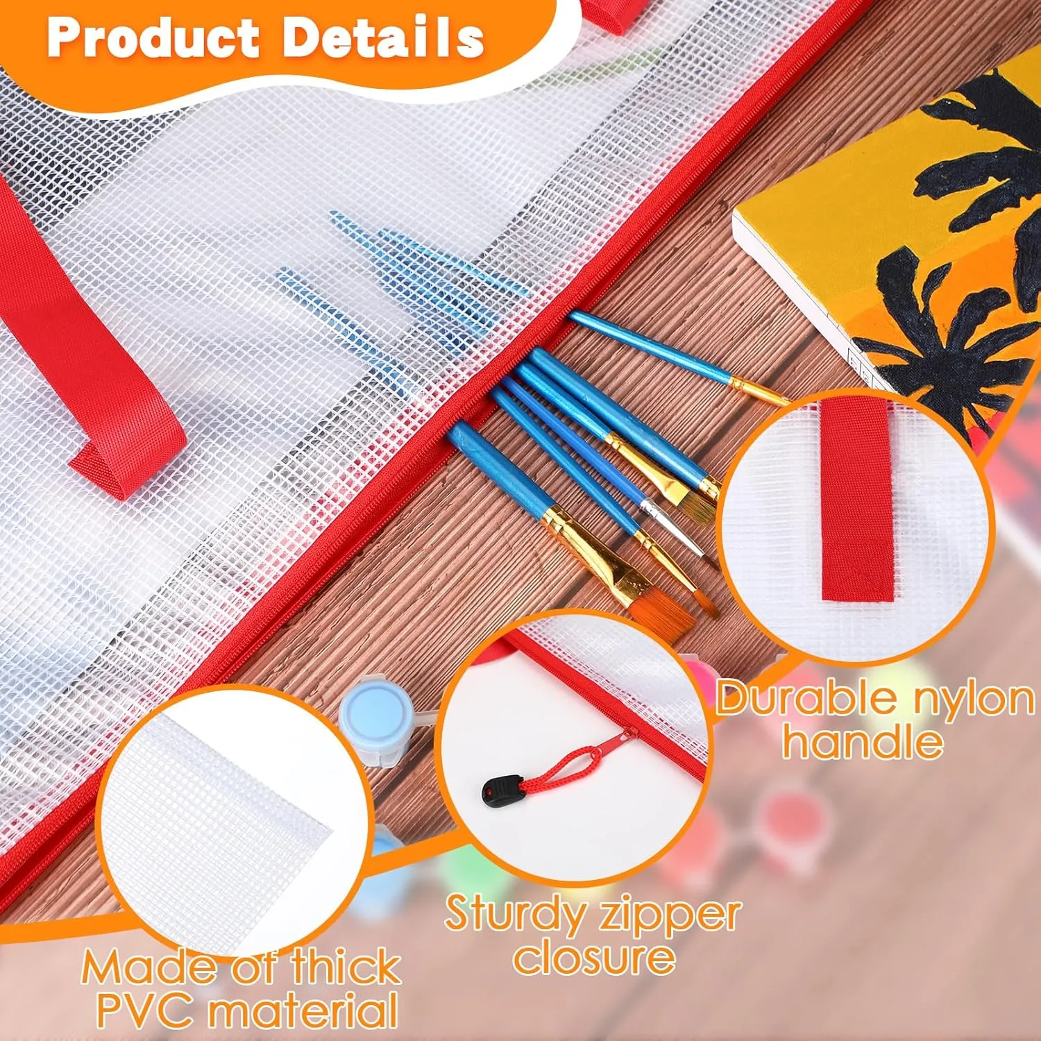 10 Pcs 19x25 Inch Art Portfolio Bag Bulk with Zipper and Handle. Transparent White Bags for Artworks, Posters, Bulletin Boards, and Paintings. Perfect for Art, Back to School, and Storage(Red)