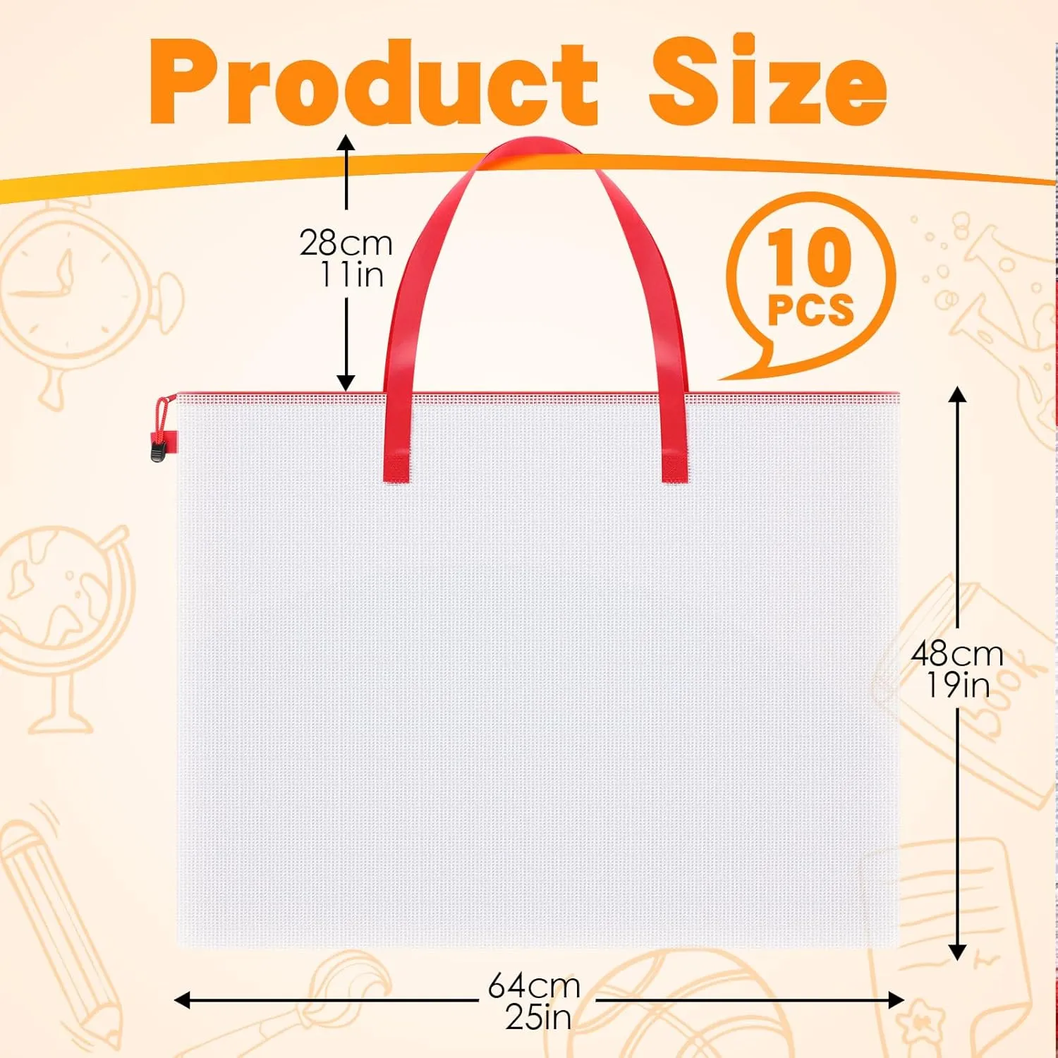 10 Pcs 19x25 Inch Art Portfolio Bag Bulk with Zipper and Handle. Transparent White Bags for Artworks, Posters, Bulletin Boards, and Paintings. Perfect for Art, Back to School, and Storage(Red)