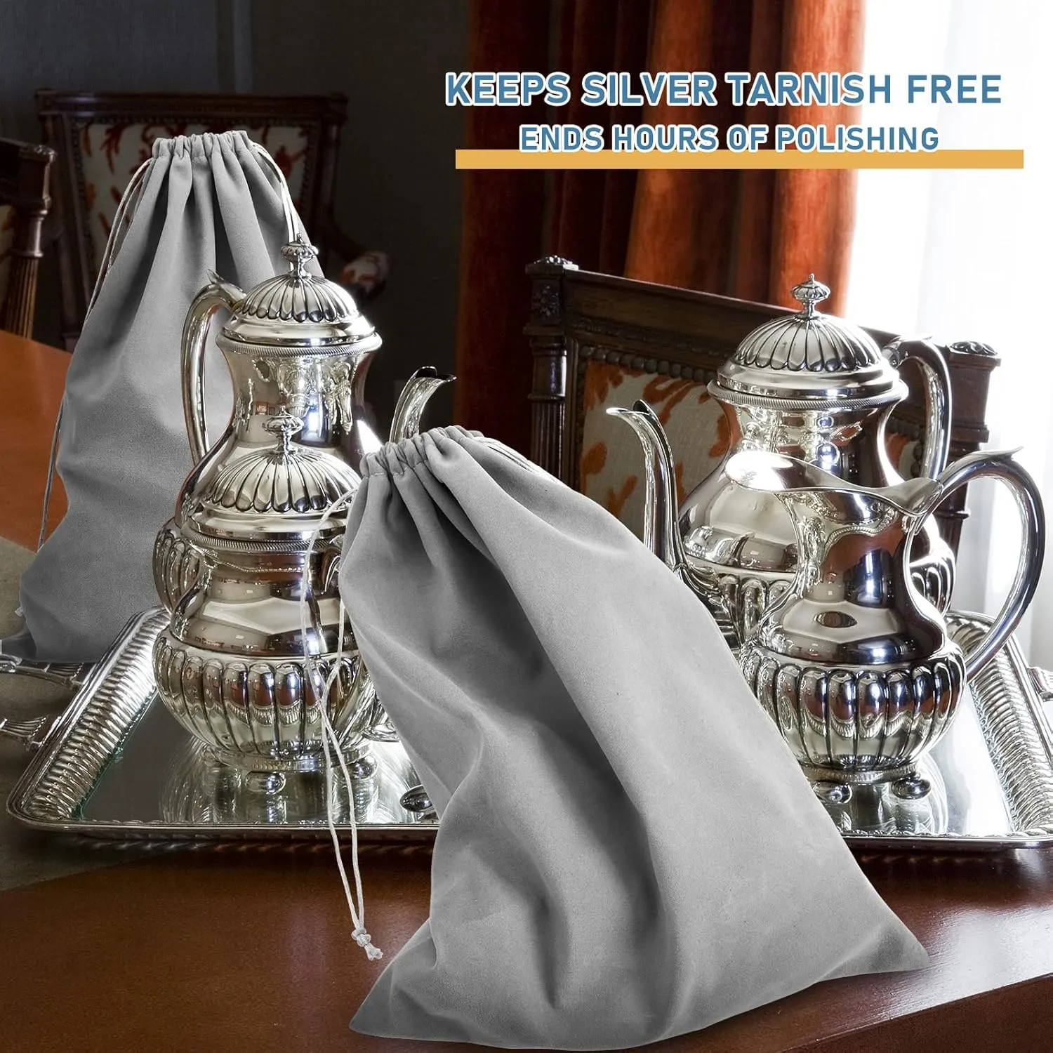 10 Pcs Silver Storage Bags, 9 x 11.8 Inch Fabric Cloth Anti Tarnish Bags for Silver Jewelry Silverware Protection Flatware Silverplate Tarnish Cleaning(Dark Gray)