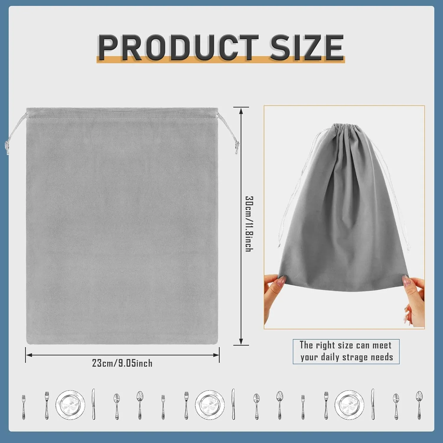 10 Pcs Silver Storage Bags, 9 x 11.8 Inch Fabric Cloth Anti Tarnish Bags for Silver Jewelry Silverware Protection Flatware Silverplate Tarnish Cleaning(Dark Gray)