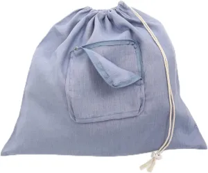 100% Linen 21 * 23inches Travel Laundry Bag for Dirty Clothes with Front Pocket Wet Wash Bag for Baby Kids Underwear Suitcase Luggage Baby Strap to Stroller Compression Necessities, Denim