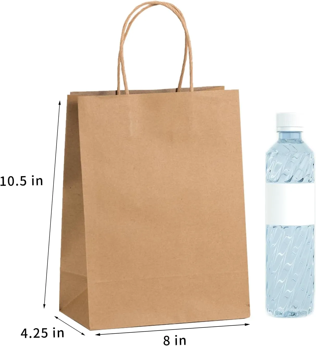 100-Pack Brown Paper Bags with Handles, 8x4.25x10.5 Inch Kraft Gift Bags, Applicable to Birthday, Retail, Party, Shopping, Festival, Reusable & Durable