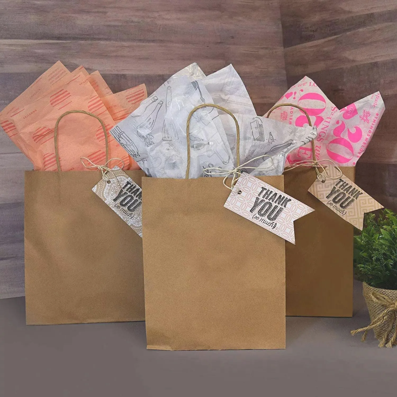 100-Pack Brown Paper Bags with Handles, 8x4.25x10.5 Inch Kraft Gift Bags, Applicable to Birthday, Retail, Party, Shopping, Festival, Reusable & Durable
