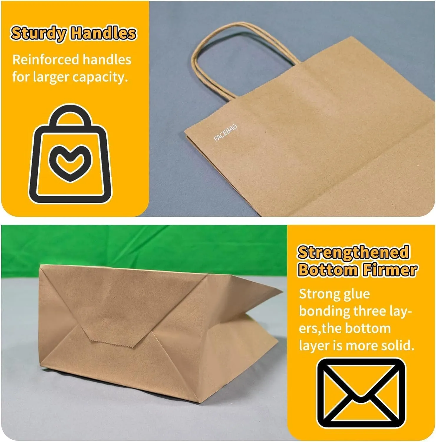 100-Pack Brown Paper Bags with Handles, 8x4.25x10.5 Inch Kraft Gift Bags, Applicable to Birthday, Retail, Party, Shopping, Festival, Reusable & Durable