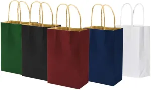 100 Pack Multicolor Small Color Gift Bags with Handles Bulk, 5.25x3.25x8 Inch White/Black/Green/Blue/Red Each 20pcs, bagmad Kraft Party Favors Grocery Retail Shopping Craft Paper Sacks (Multi Colored)