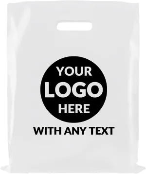 100 SALIFECO Custom Plastic Bags with Logo, 2.36Mil Personalized Shopping Bags with Die Cut Handles, Glossy Gift Bags for Small Business, Boutique, Retail, Trade Shows, Events, Parties (12x16In)