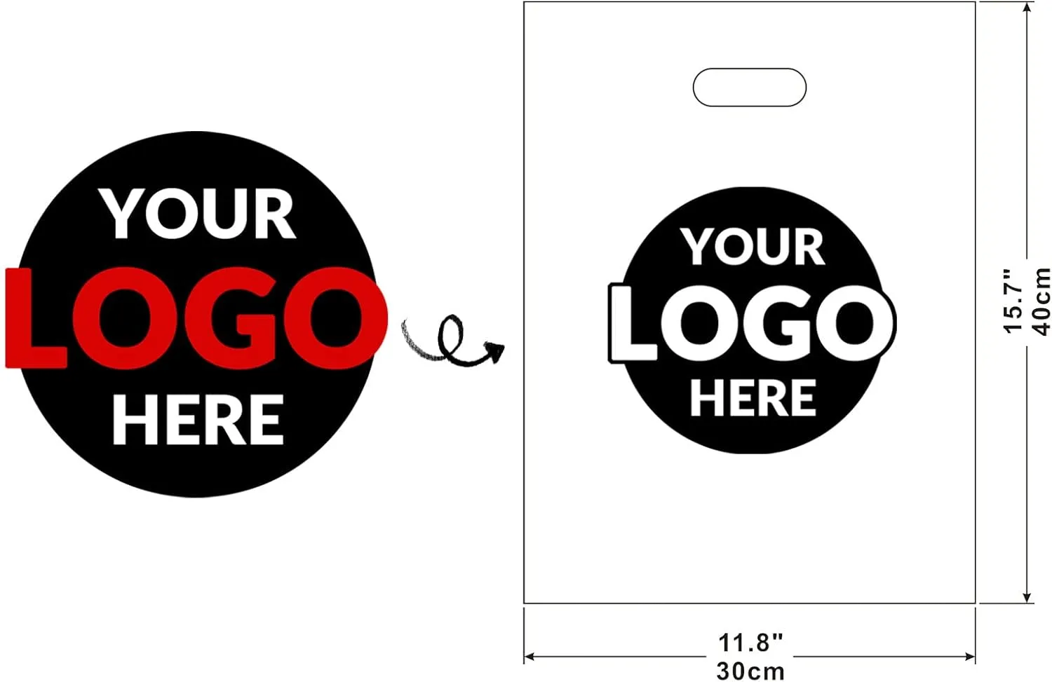 100 SALIFECO Custom Plastic Bags with Logo, 2.36Mil Personalized Shopping Bags with Die Cut Handles, Glossy Gift Bags for Small Business, Boutique, Retail, Trade Shows, Events, Parties (12x16In)