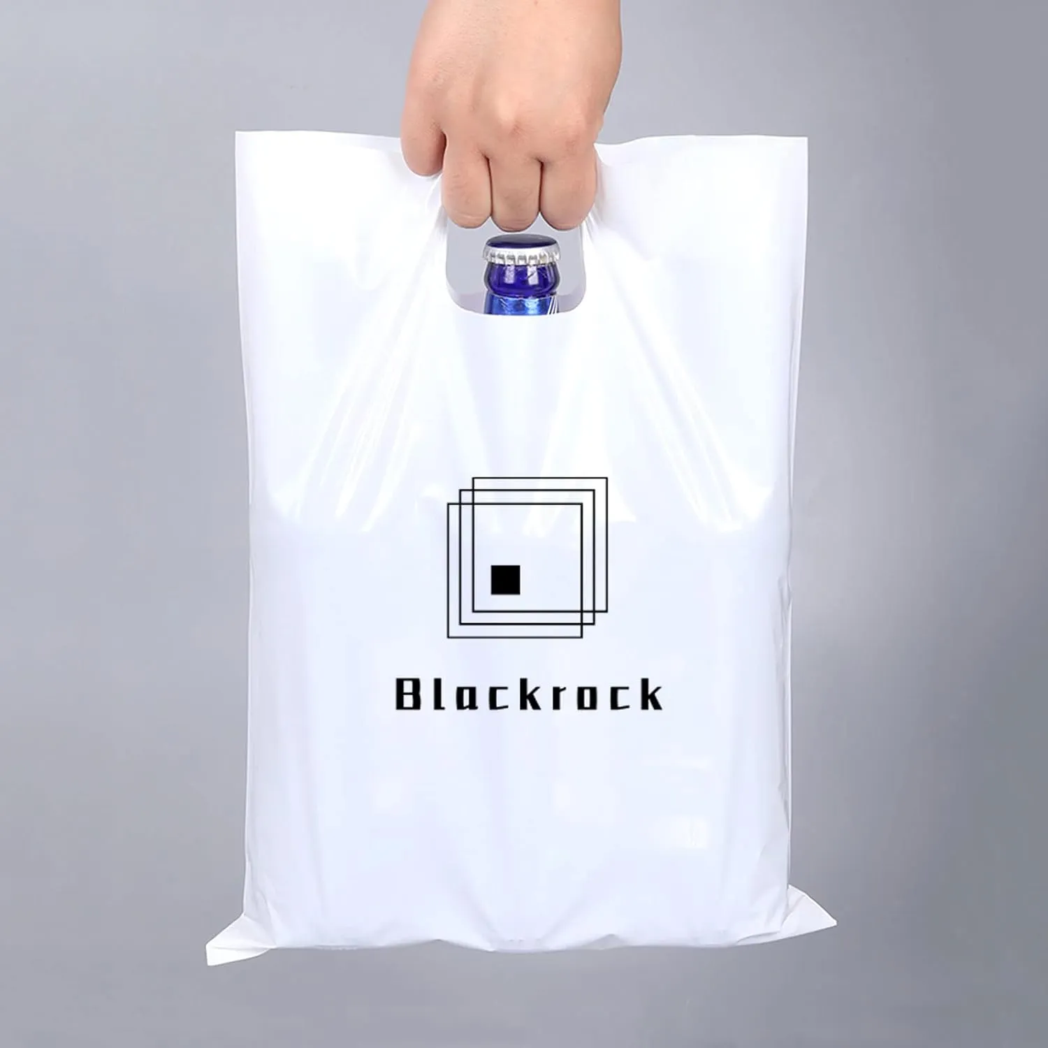 100 SALIFECO Custom Plastic Bags with Logo, 2.36Mil Personalized Shopping Bags with Die Cut Handles, Glossy Gift Bags for Small Business, Boutique, Retail, Trade Shows, Events, Parties (12x16In)