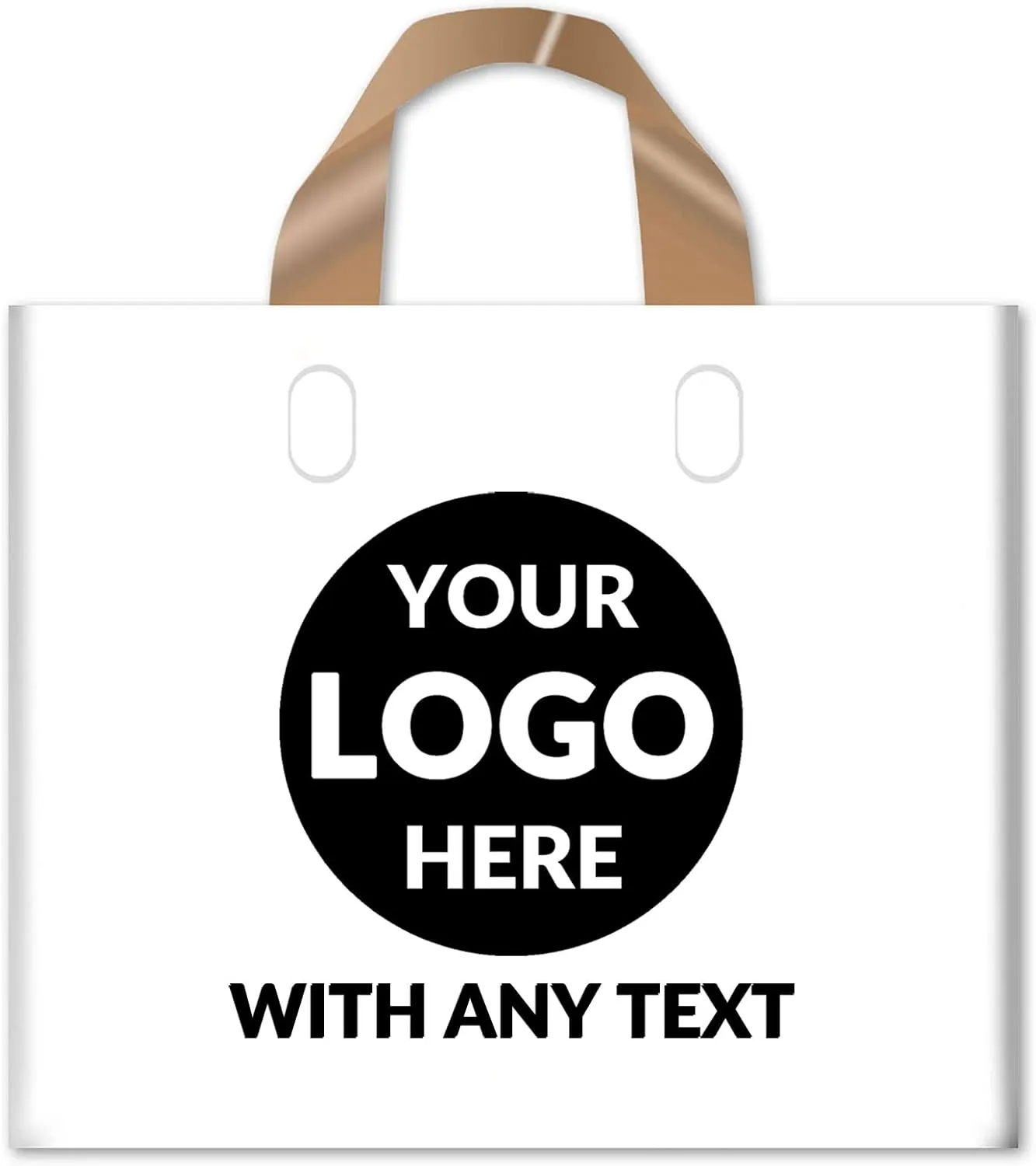100 SALIFECO Custom Plastic Bags with Logo, 2.36Mil Thick Personalized Gift Bags with Soft Loop Handles, Glossy Merchandise Bags for Small Business, Boutique, Retail, Events, Parties (14x10x4In)