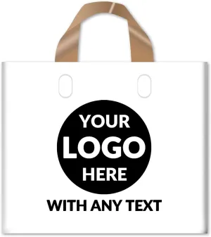 100 SALIFECO Custom Plastic Bags with Logo, 2.36Mil Thick Personalized Gift Bags with Soft Loop Handles, Glossy Merchandise Bags for Small Business, Boutique, Retail, Events, Parties (14x10x4In)