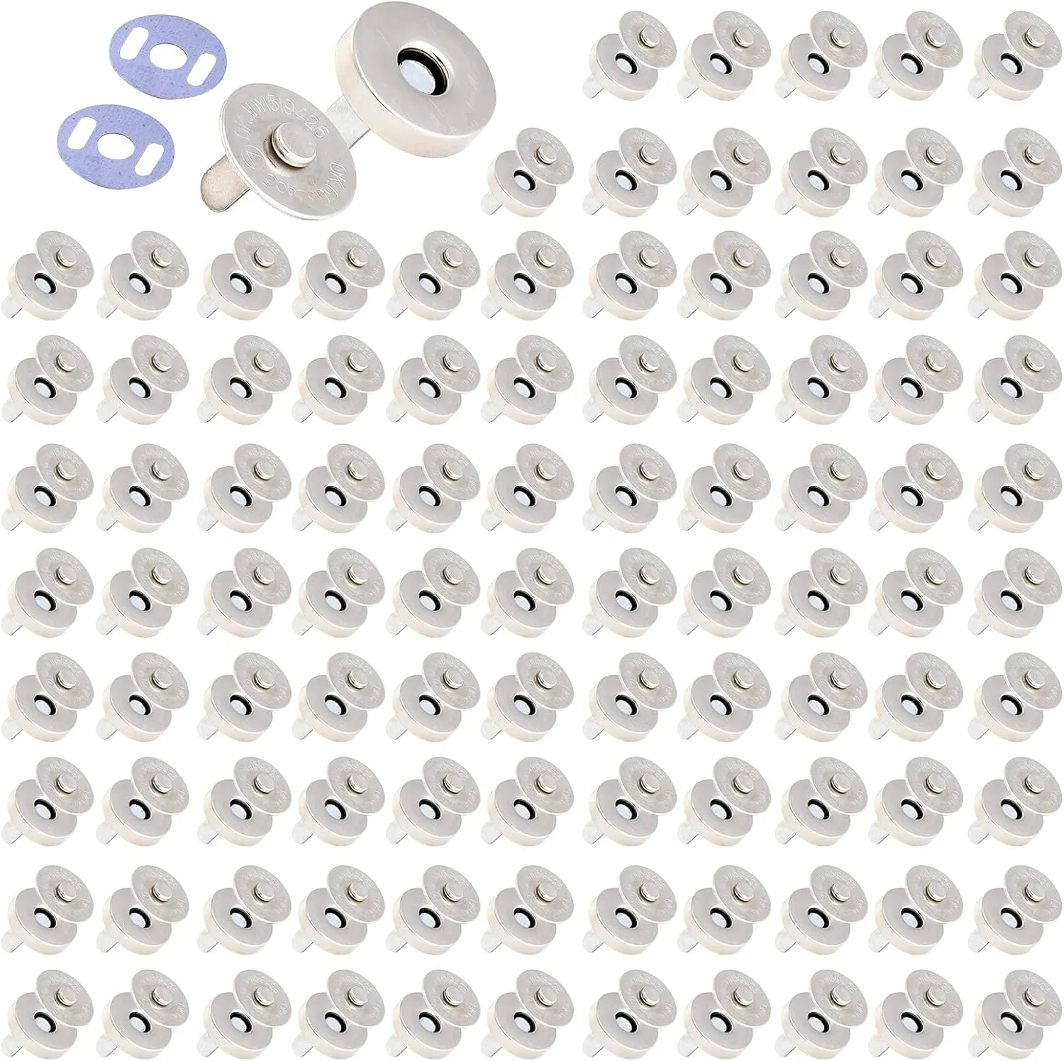 100 Sets Magnetic Snaps Buttons Magnetic Snap Closures for Purses Bags Clothes Handbags,Snaps for Sewing,DIY Craft (Silver)(14 mm)