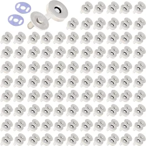 100 Sets Magnetic Snaps Buttons Magnetic Snap Closures for Purses Bags Clothes Handbags,Snaps for Sewing,DIY Craft (Silver)(14 mm)