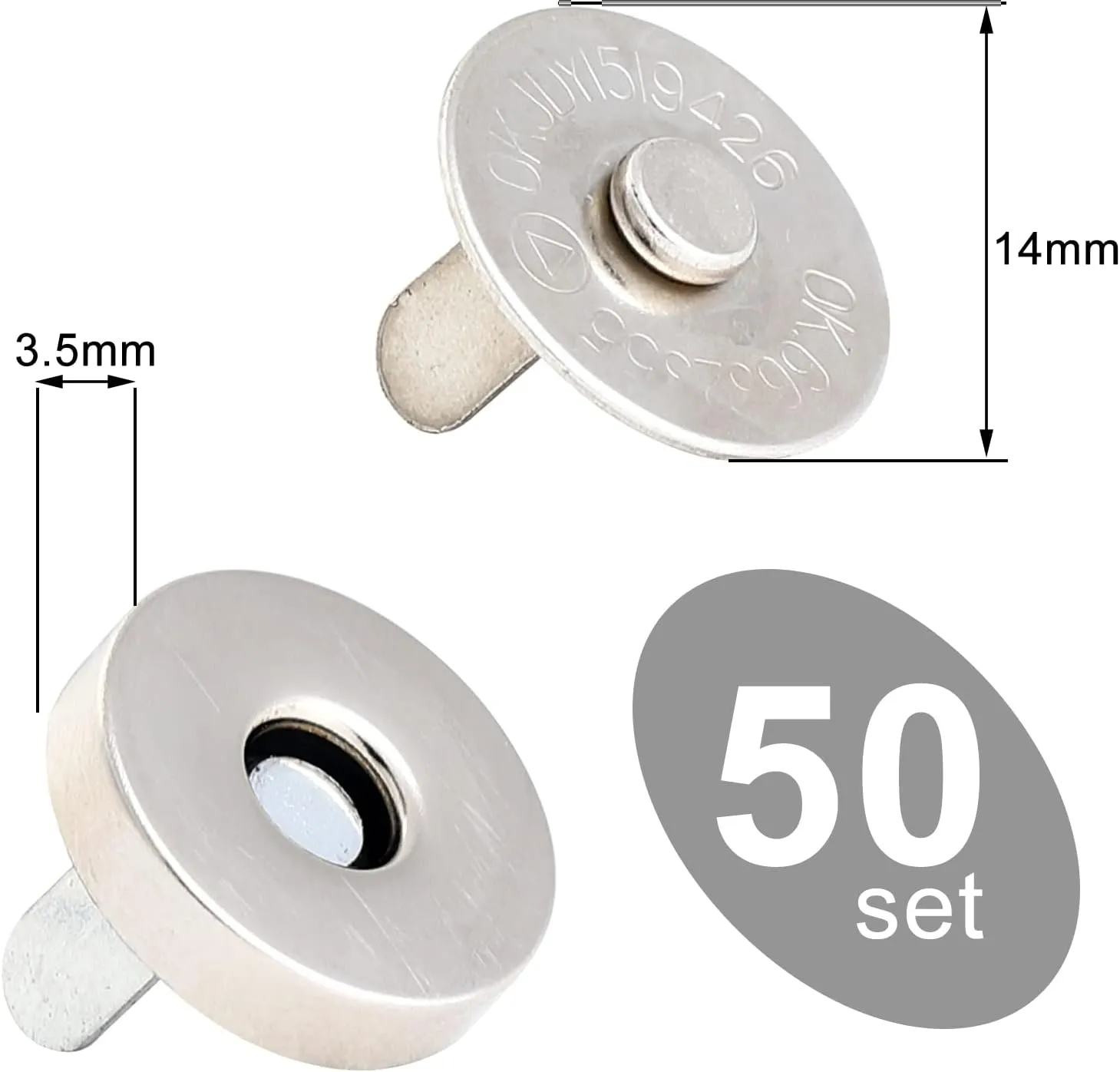 100 Sets Magnetic Snaps Buttons Magnetic Snap Closures for Purses Bags Clothes Handbags,Snaps for Sewing,DIY Craft (Silver)(14 mm)
