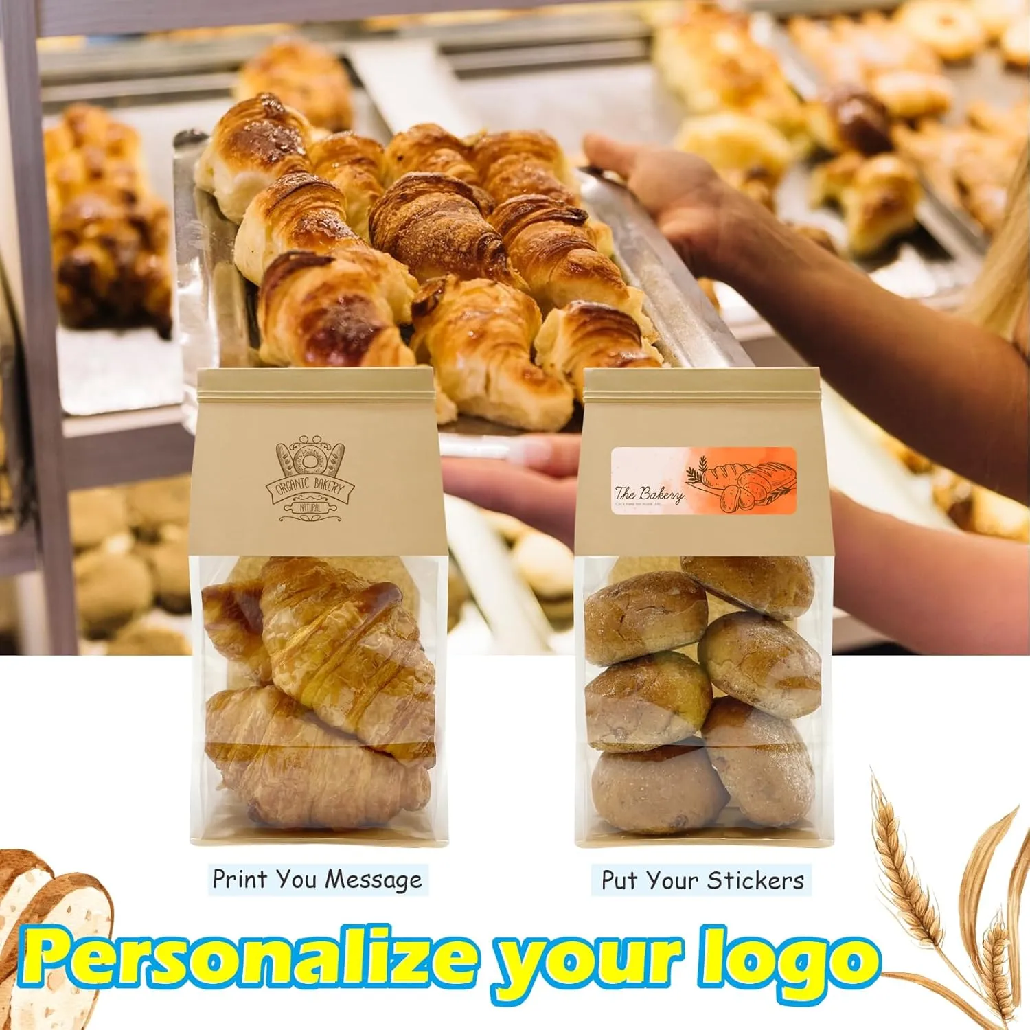 100ct 5.1x4.3x11inch Thicker Paper Bread Bags for Homemade with Window & Tin Tie Tab Lock - Ideal for Sourdough Bread, Bakery, Baked Goods, Pastry & Cookie Packaging, Brown Kraft, Gift Giving