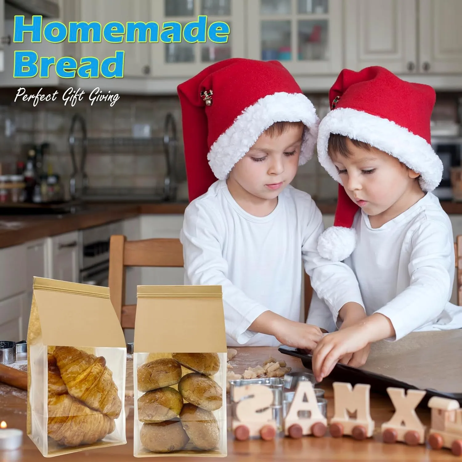 100ct 5.1x4.3x11inch Thicker Paper Bread Bags for Homemade with Window & Tin Tie Tab Lock - Ideal for Sourdough Bread, Bakery, Baked Goods, Pastry & Cookie Packaging, Brown Kraft, Gift Giving