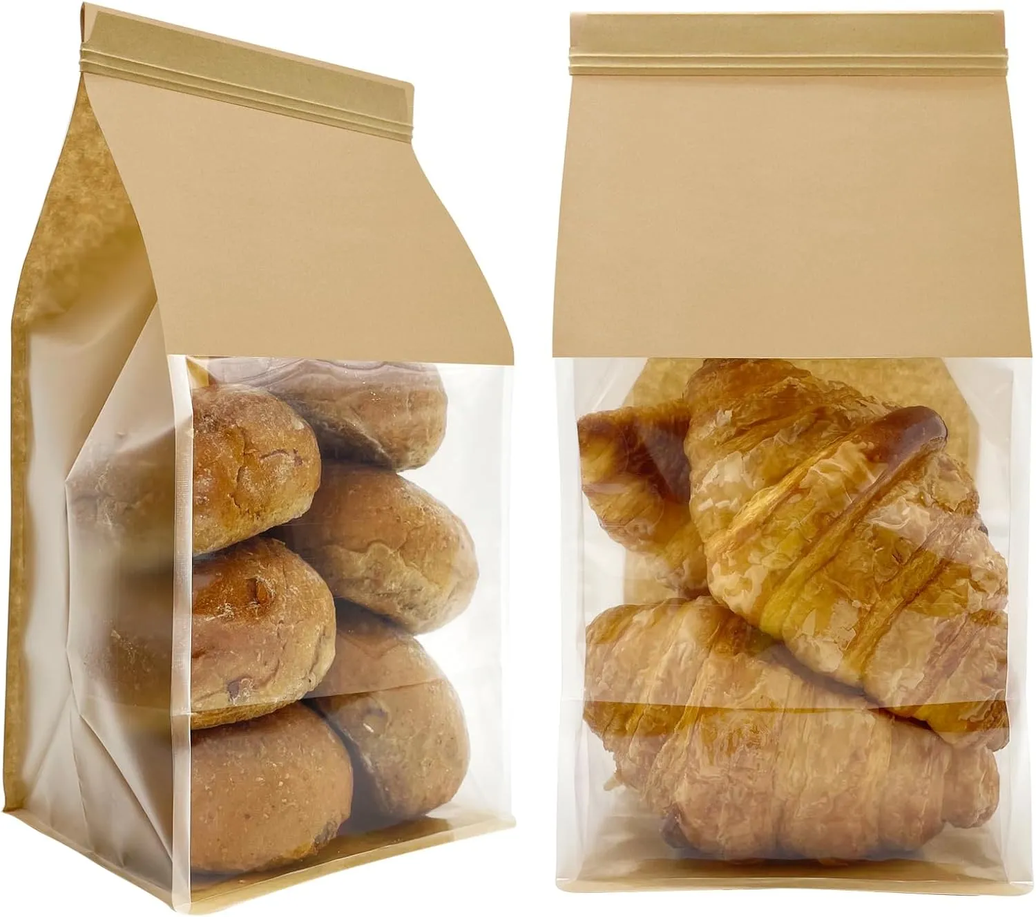 100ct 5.1x4.3x11inch Thicker Paper Bread Bags for Homemade with Window & Tin Tie Tab Lock - Ideal for Sourdough Bread, Bakery, Baked Goods, Pastry & Cookie Packaging, Brown Kraft, Gift Giving