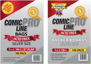 100ct Comic Book Bags and 100 Backing Boards - Silver Size Premium Comic Book Bags and Boards