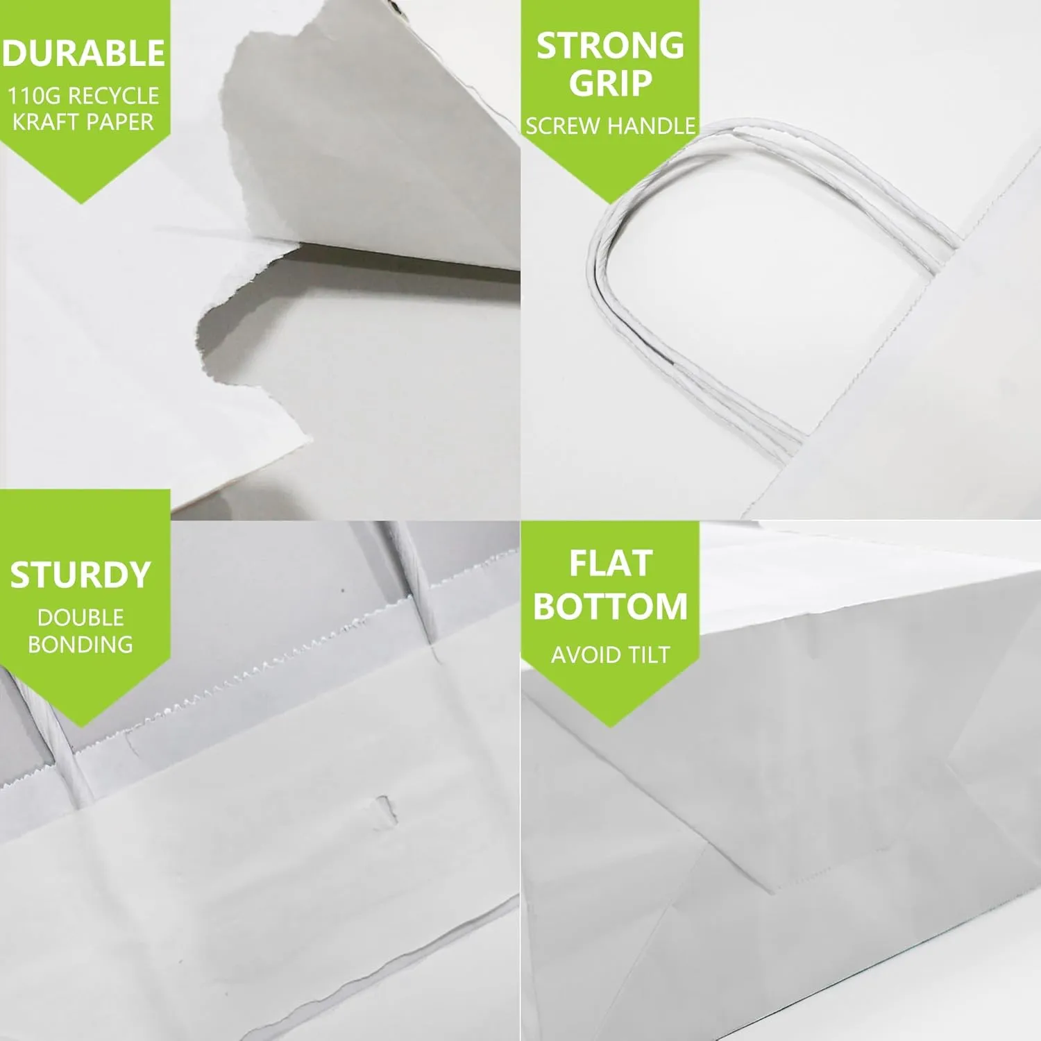 100Pcs 40 LB White Paper Gift Bags Bulk with Handles 10 x 5 x 13 Inch, Medium Size Kraft Goodie Bag, Blank Paper Bags for Shopping Retail, Birthdays, To Go, Small Business, Weddings, Parties, Lunch
