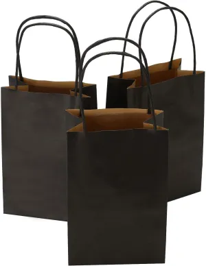 100Pcs Gift Bags Small 5.25x3.25x8 Inches Black Paper Bags With Handles Kraft Bag Bulk For Business, Shopping, Party Favor, Wedding, Birthday, Mother's Day, Easter, Graduation