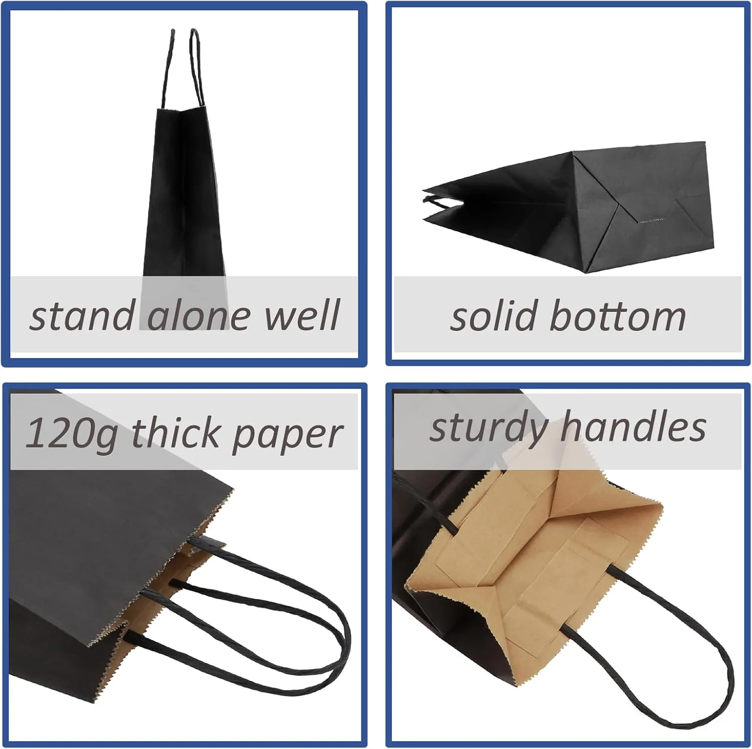 100Pcs Gift Bags Small 5.25x3.25x8 Inches Black Paper Bags With Handles Kraft Bag Bulk For Business, Shopping, Party Favor, Wedding, Birthday, Mother's Day, Easter, Graduation