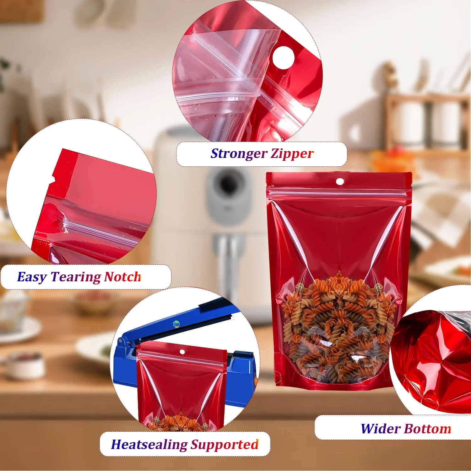 100PCS Mylar Bags for Food Storage，Resealable Bags for Small Business with Clear Windonw,4x6 inch Smell Proof Bags Stand Up Zip Lock Pouches Aluminum Foil Sealable Bag for Packaging Cookie,Snack