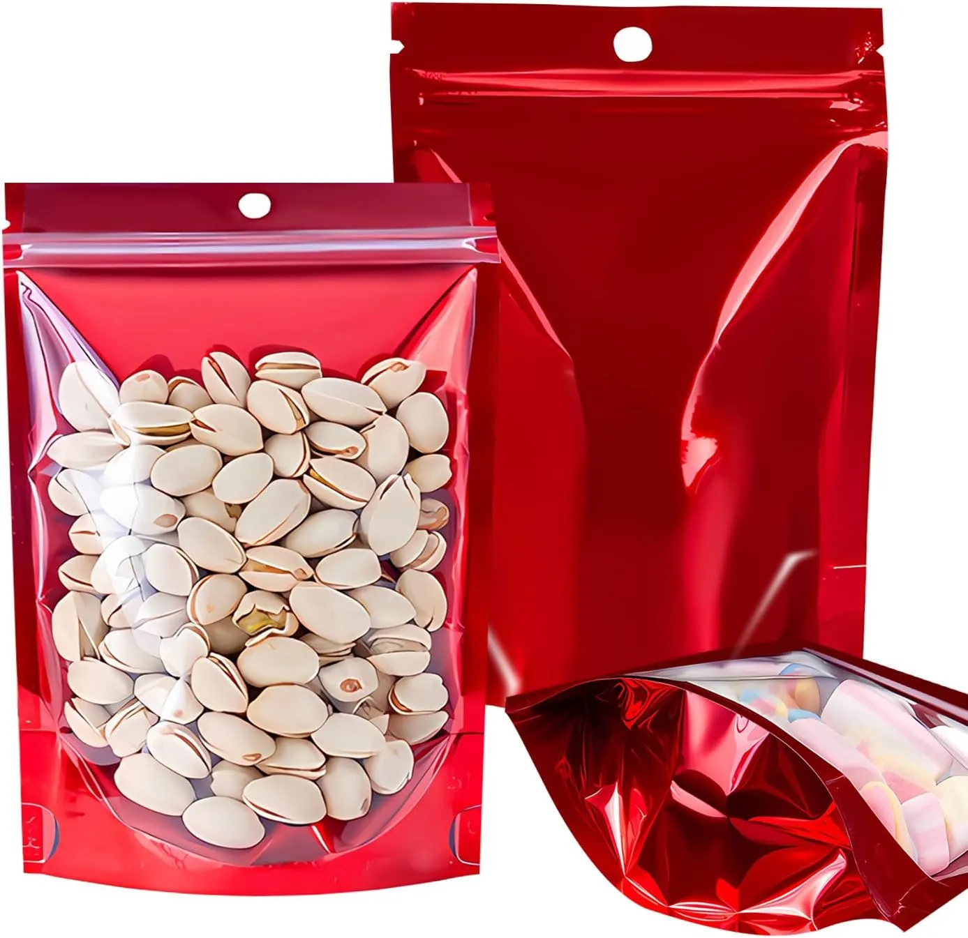 100PCS Mylar Bags for Food Storage，Resealable Bags for Small Business with Clear Windonw,4x6 inch Smell Proof Bags Stand Up Zip Lock Pouches Aluminum Foil Sealable Bag for Packaging Cookie,Snack