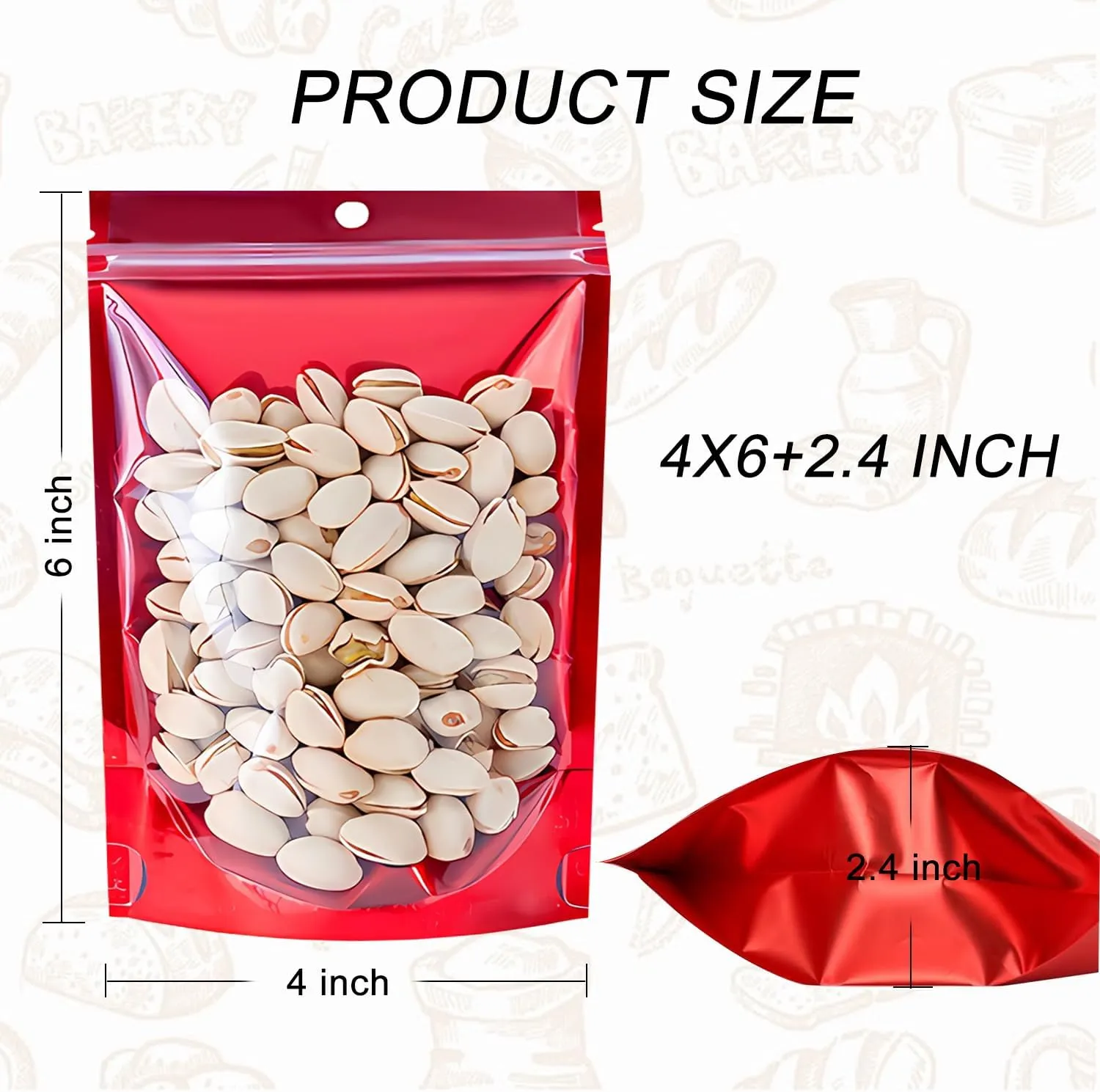 100PCS Mylar Bags for Food Storage，Resealable Bags for Small Business with Clear Windonw,4x6 inch Smell Proof Bags Stand Up Zip Lock Pouches Aluminum Foil Sealable Bag for Packaging Cookie,Snack