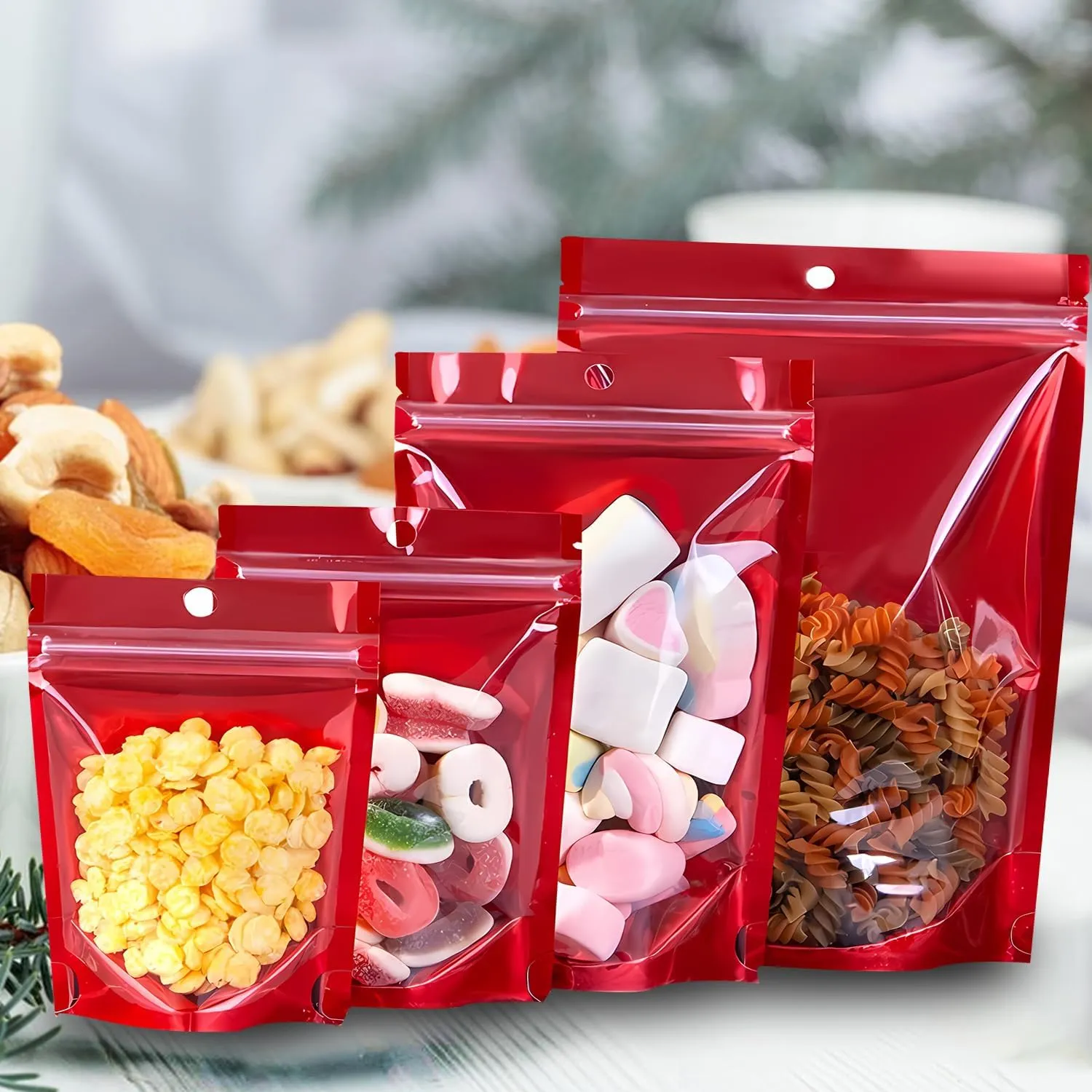 100PCS Mylar Bags for Food Storage，Resealable Bags for Small Business with Clear Windonw,4x6 inch Smell Proof Bags Stand Up Zip Lock Pouches Aluminum Foil Sealable Bag for Packaging Cookie,Snack