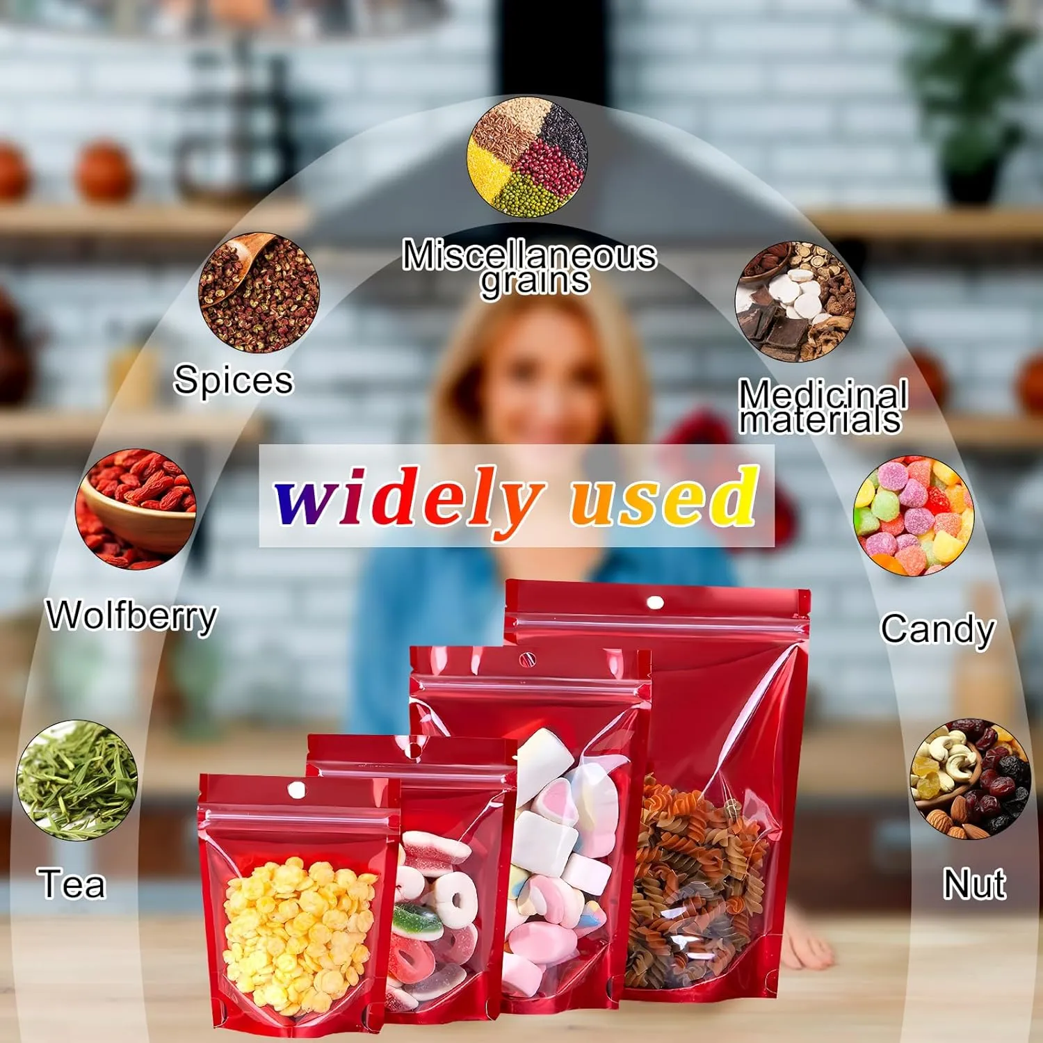 100PCS Mylar Bags for Food Storage，Resealable Bags for Small Business with Clear Windonw,4x6 inch Smell Proof Bags Stand Up Zip Lock Pouches Aluminum Foil Sealable Bag for Packaging Cookie,Snack
