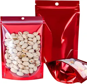 100PCS Mylar Bags for Food Storage，Resealable Bags for Small Business with Clear Windonw,4x6 inch Smell Proof Bags Stand Up Zip Lock Pouches Aluminum Foil Sealable Bag for Packaging Cookie,Snack