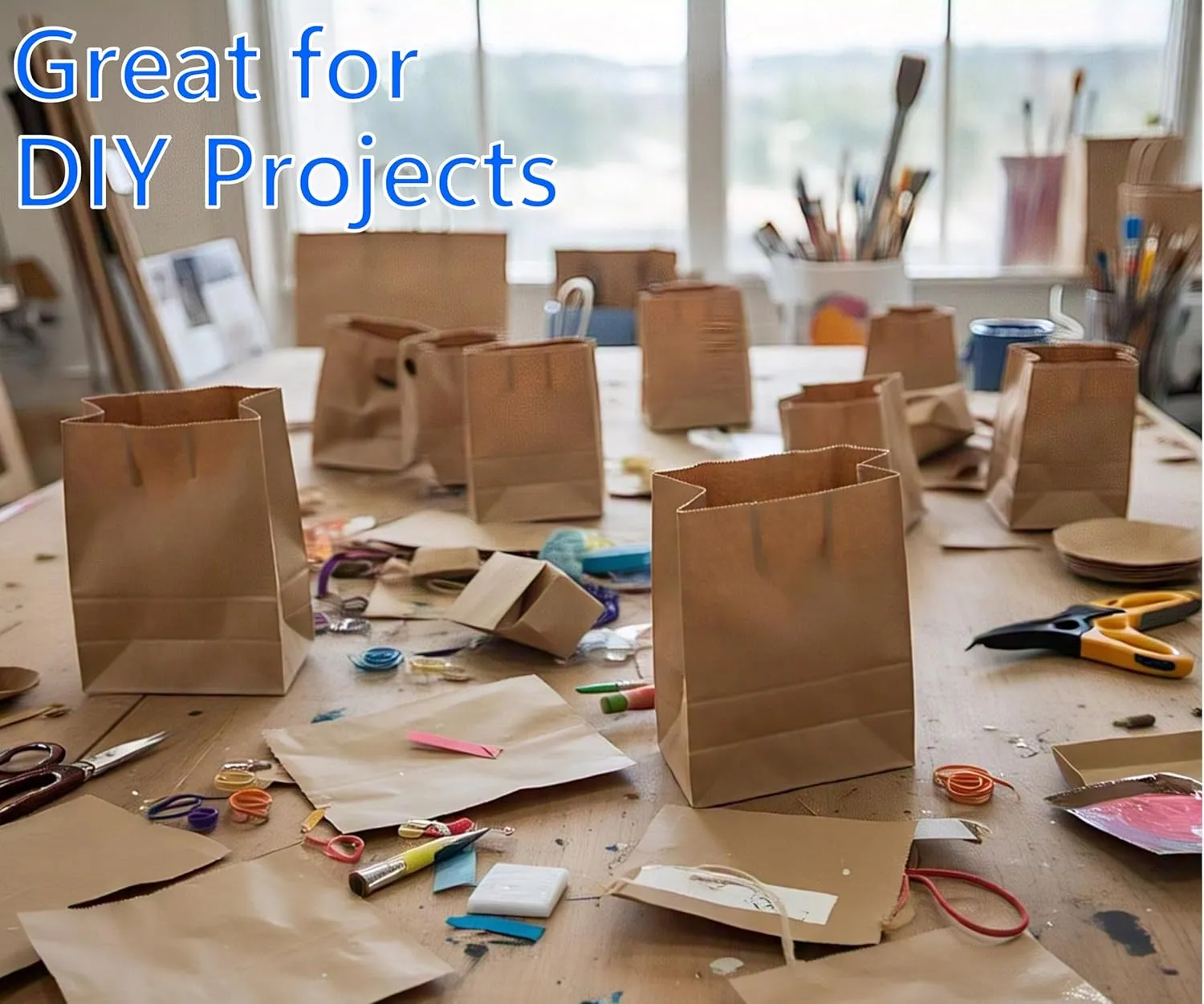 10LB Brown Kraft Paper Bags - Pack of 100, Regular Size, Great for Takeout Orders, Lunch Bags (6.3" X 4.4" X 13.4") - Durable, Reusable, Recyclable & Biodegradable, Ideal for Cafes and Delis