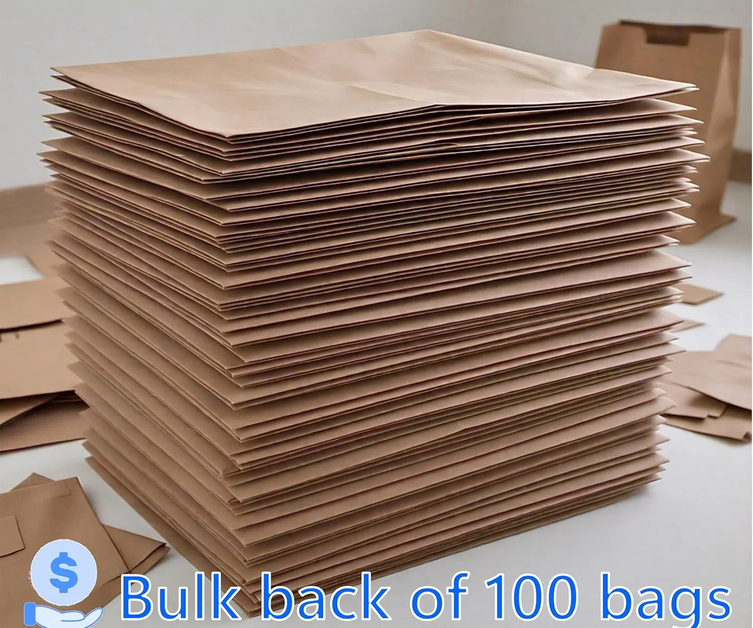10LB Brown Kraft Paper Bags - Pack of 100, Regular Size, Great for Takeout Orders, Lunch Bags (6.3" X 4.4" X 13.4") - Durable, Reusable, Recyclable & Biodegradable, Ideal for Cafes and Delis