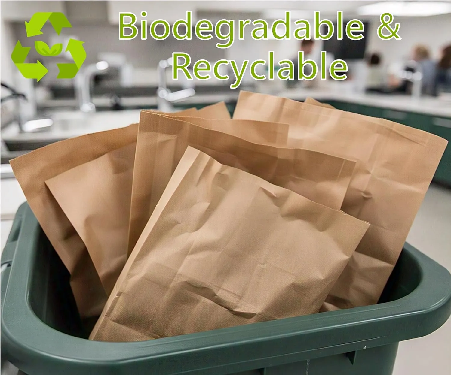 10LB Brown Kraft Paper Bags - Pack of 100, Regular Size, Great for Takeout Orders, Lunch Bags (6.3" X 4.4" X 13.4") - Durable, Reusable, Recyclable & Biodegradable, Ideal for Cafes and Delis