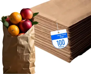10LB Brown Kraft Paper Bags - Pack of 100, Regular Size, Great for Takeout Orders, Lunch Bags (6.3" X 4.4" X 13.4") - Durable, Reusable, Recyclable & Biodegradable, Ideal for Cafes and Delis