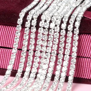 10M 2MM Shining Fashion Crystal Rhinestone Chain Sew on Silver Base Dense Claw Glass Rhinestone Trim Accessories for DIY Wedding Dresses Garment Hat Arts Crafts Event Decorations (White)