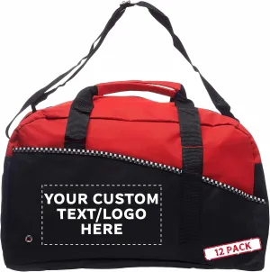 12 Center Court Duffel Bags Set - Customizable Text, Logo - Polyester, Zippered, Front Pocket, Adjustable Strap - Red