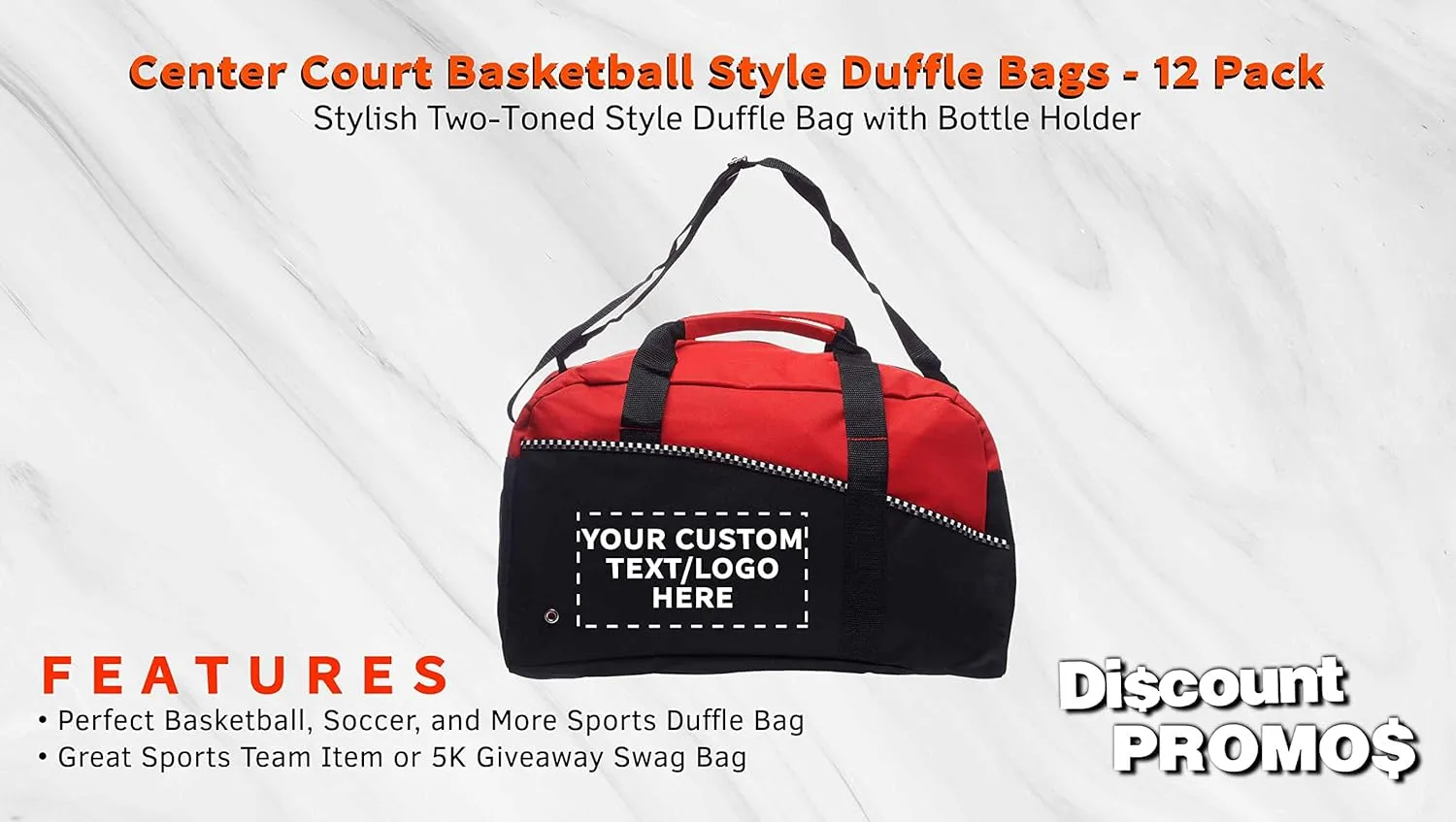 12 Center Court Duffel Bags Set - Customizable Text, Logo - Polyester, Zippered, Front Pocket, Adjustable Strap - Red