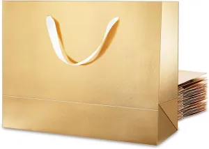 12 Extra Large Gift Bags 16x6x12 Inches, Luxury Gold Large Gift Bags with Handles for Thanksgiving Day and All Occasions (Gold with Grass Texture)