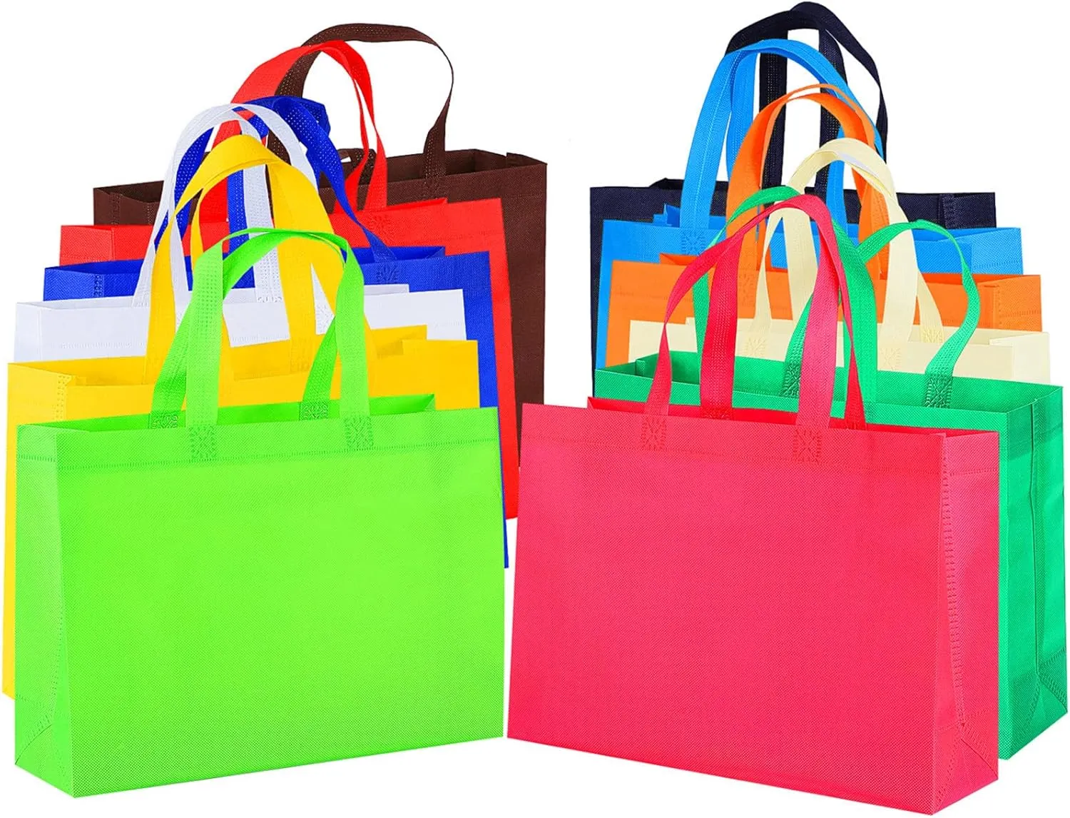 12 Pack 13.7 in Wide Side Large 12 Colors Multi-Color Reusable Tote Gift Bags One Side Blank Non-Woven Bags Colored Treat Bags, Fabric Tote Bags, Commodity Snack Bags