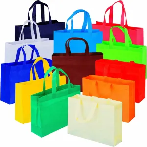 12 Pack 13.7 in Wide Side Large 12 Colors Multi-Color Reusable Tote Gift Bags One Side Blank Non-Woven Bags Colored Treat Bags, Fabric Tote Bags, Commodity Snack Bags
